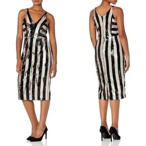 Dress the Population Margo striped sequin midi dress